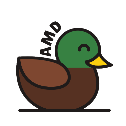 Site Logo - a simple graphic of a mallard duck with AMD initials